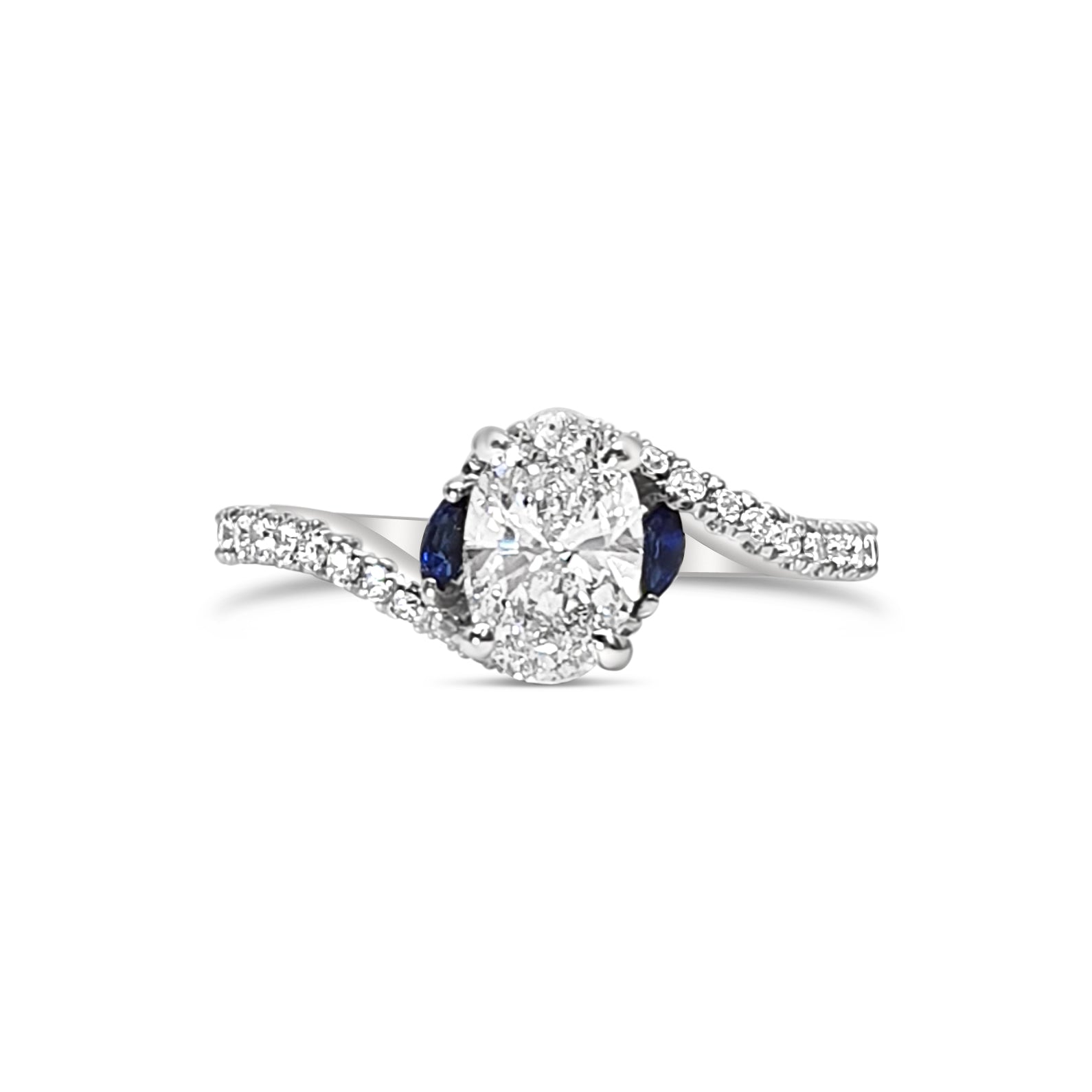 Oval Diamond Blue Sapphire Marquise Ring