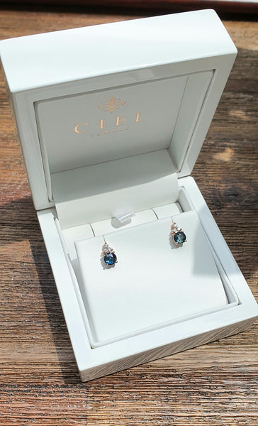 Teal Sapphire Diamond Cluster Earrings