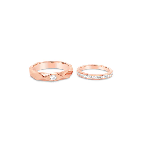 Facet Diamonds Rose Gold Band Set